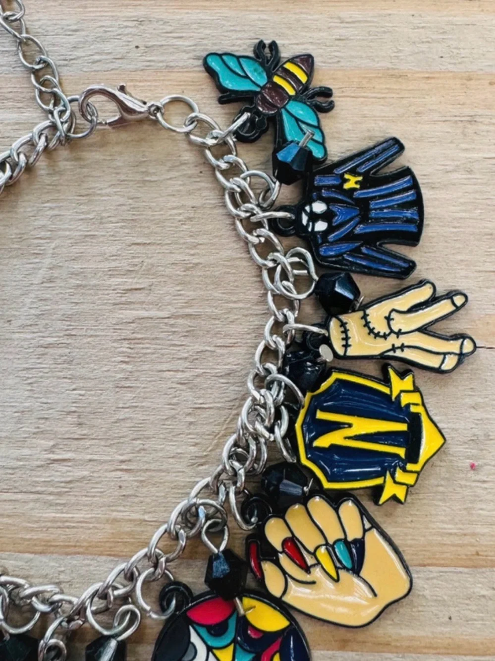 Wednesday Addams Inspired Enamel Charm Bracelet Gothic Statement Jewelry